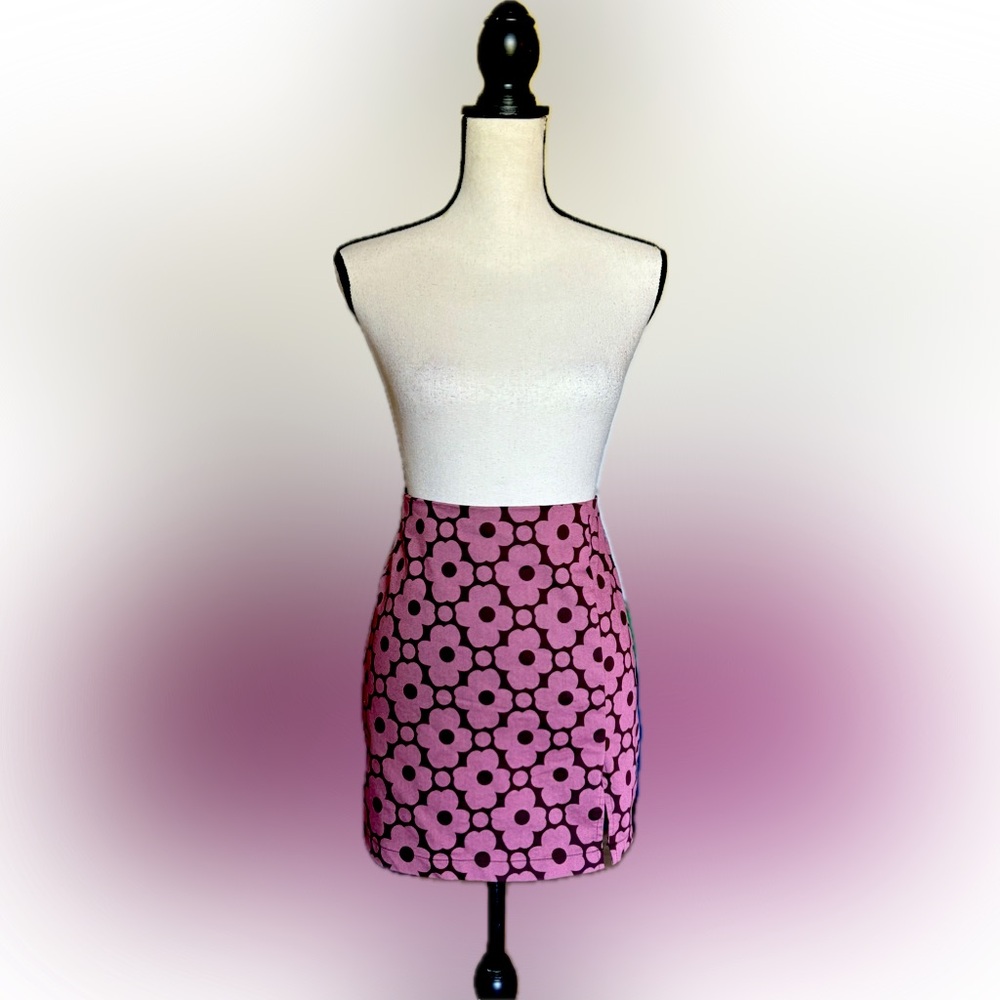 60's STYLE PINK & PURPLE MINI FLORAL SKIRT